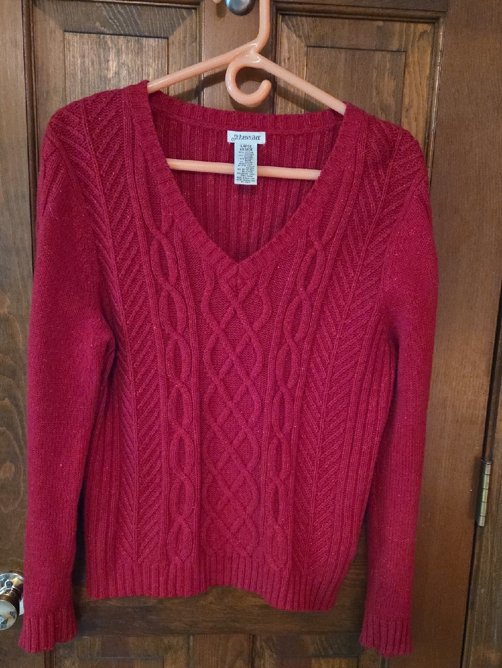 St. John's Bay Women's Cable Knit V-Neck Sweater -  Sparkly Red